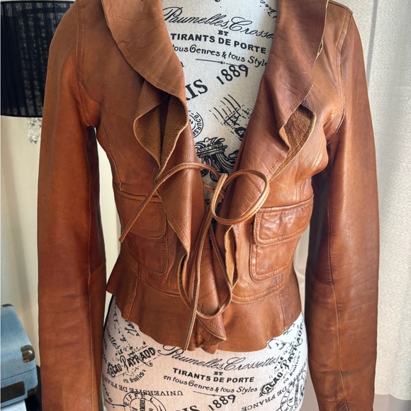 Old Navy Jackets & Blazers - Old Navy Brown Leather Tie-Front Jacket